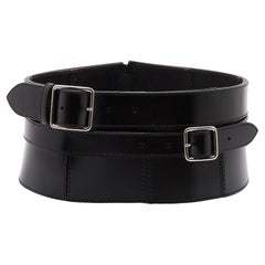 Alexander McQueen Black Leather Wide Waist Belt 38