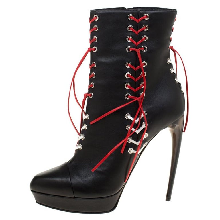 Alexander McQueen Black Leather With Two Tone Cord Detail Curve Heel ...