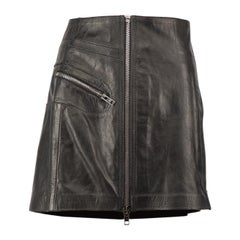 Alexander McQueen Black Leather Zip Detail Skirt Size M