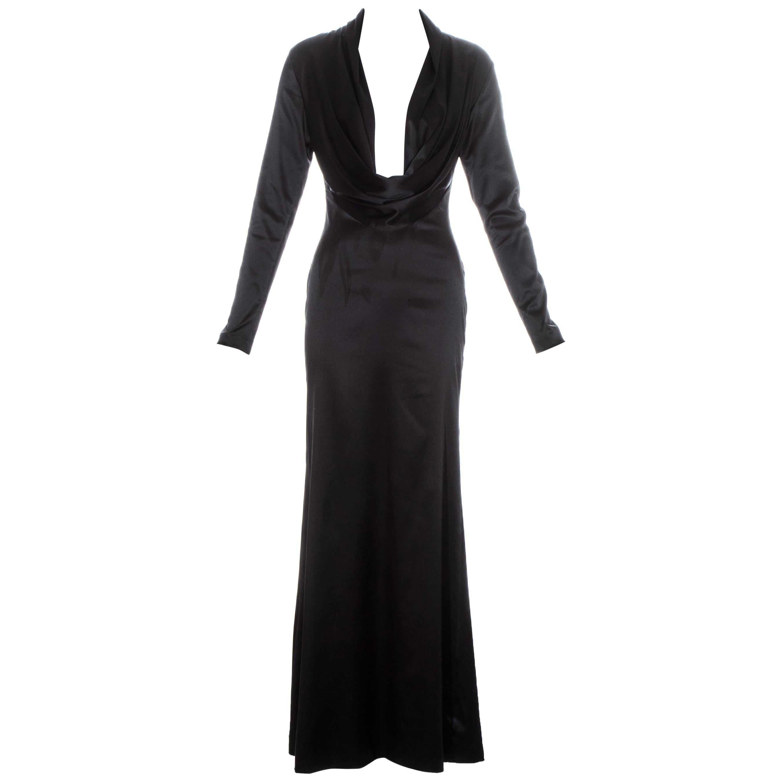 Alexander McQueen black low plunge evening dress, fw 1998 For Sale