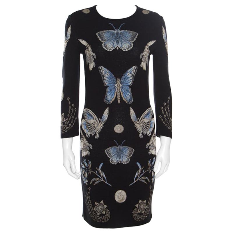 Alexander McQueen Black Lurex Jacquard Knit Butterfly Pattern Obsession Dress S