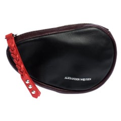 Alexander McQueen Black/Maroon Leather Mini Harness Zip Pouch