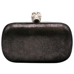 Alexander McQueen Black Metallic Suede Box Clutch
