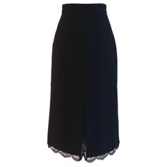 Alexander McQueen Black Midi Length Pencil Skirt with Lace Trim