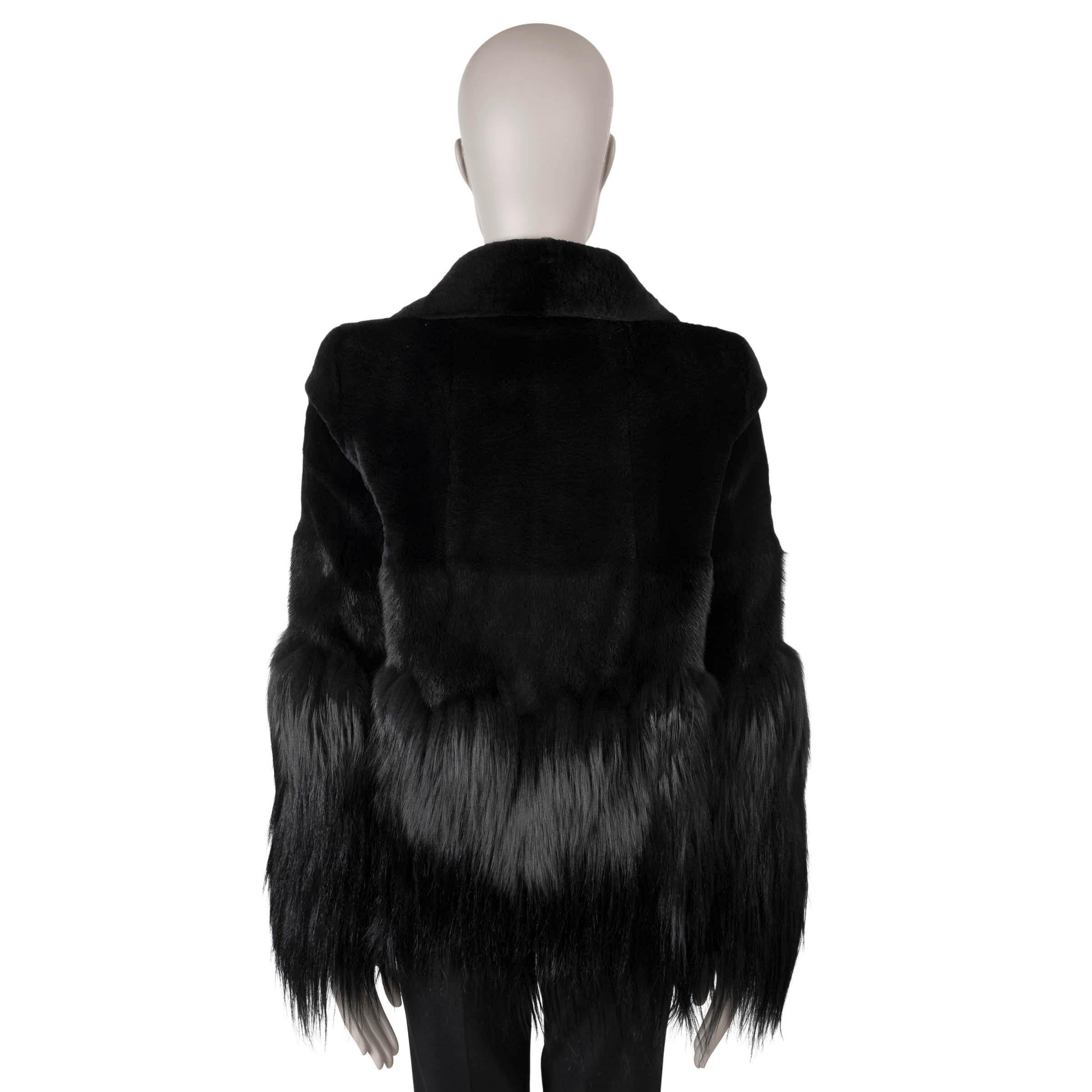Black ALEXANDER MCQUEEN black MINK FOX SHEARLING FUR Jacket 40 S For Sale