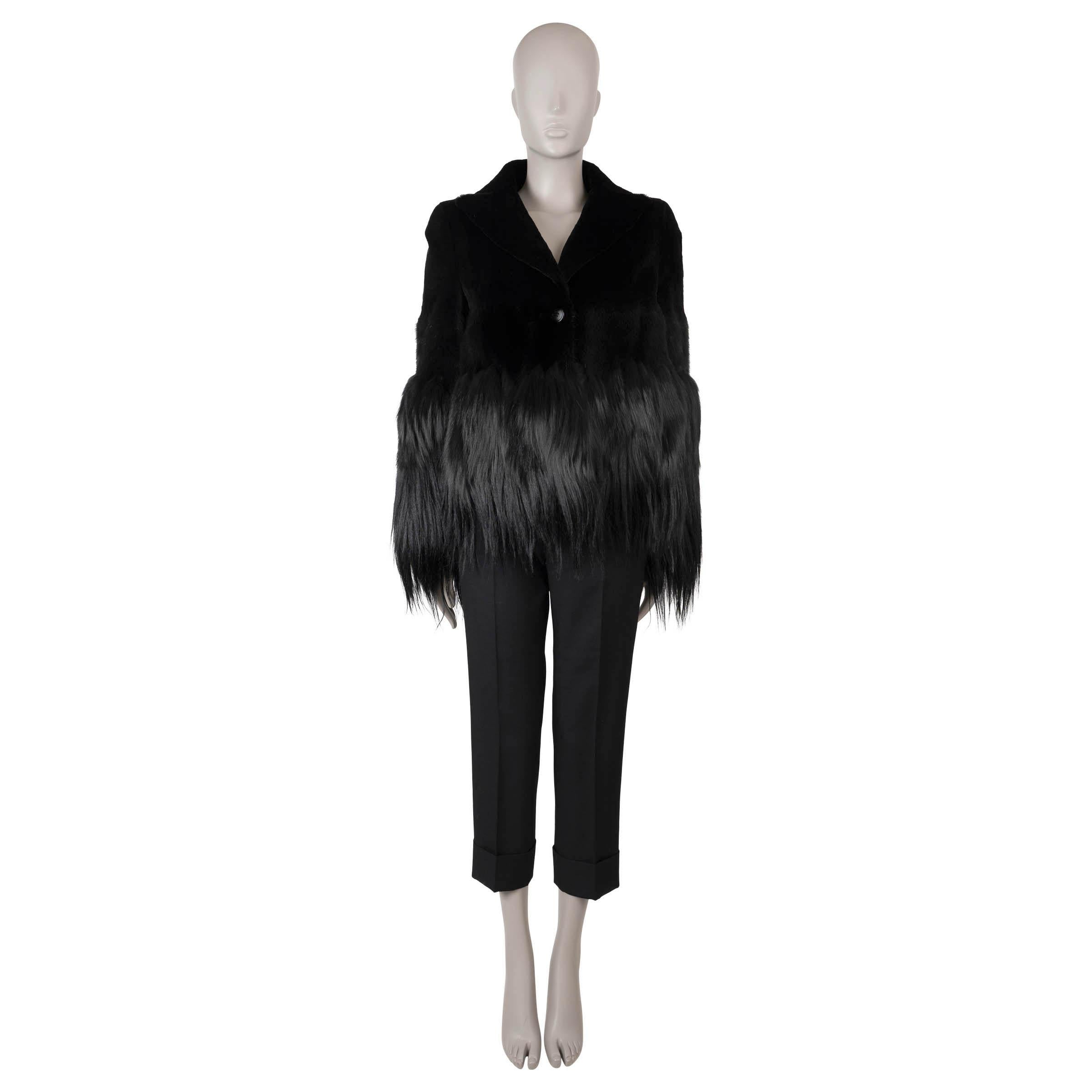 ALEXANDER MCQUEEN black MINK FOX SHEARLING FUR Jacket 40 S In Excellent Condition For Sale In Zürich, CH
