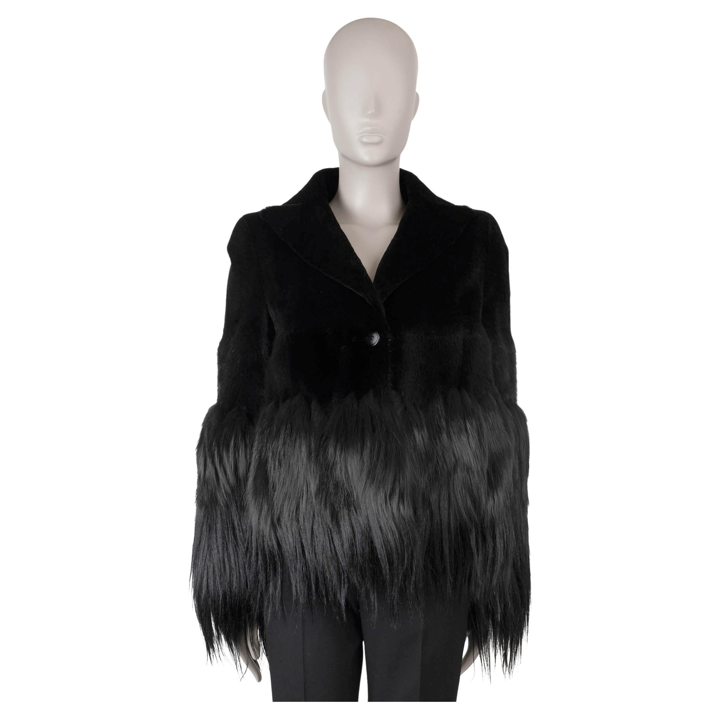 ALEXANDER MCQUEEN black MINK FOX SHEARLING FUR Jacket 40 S For Sale