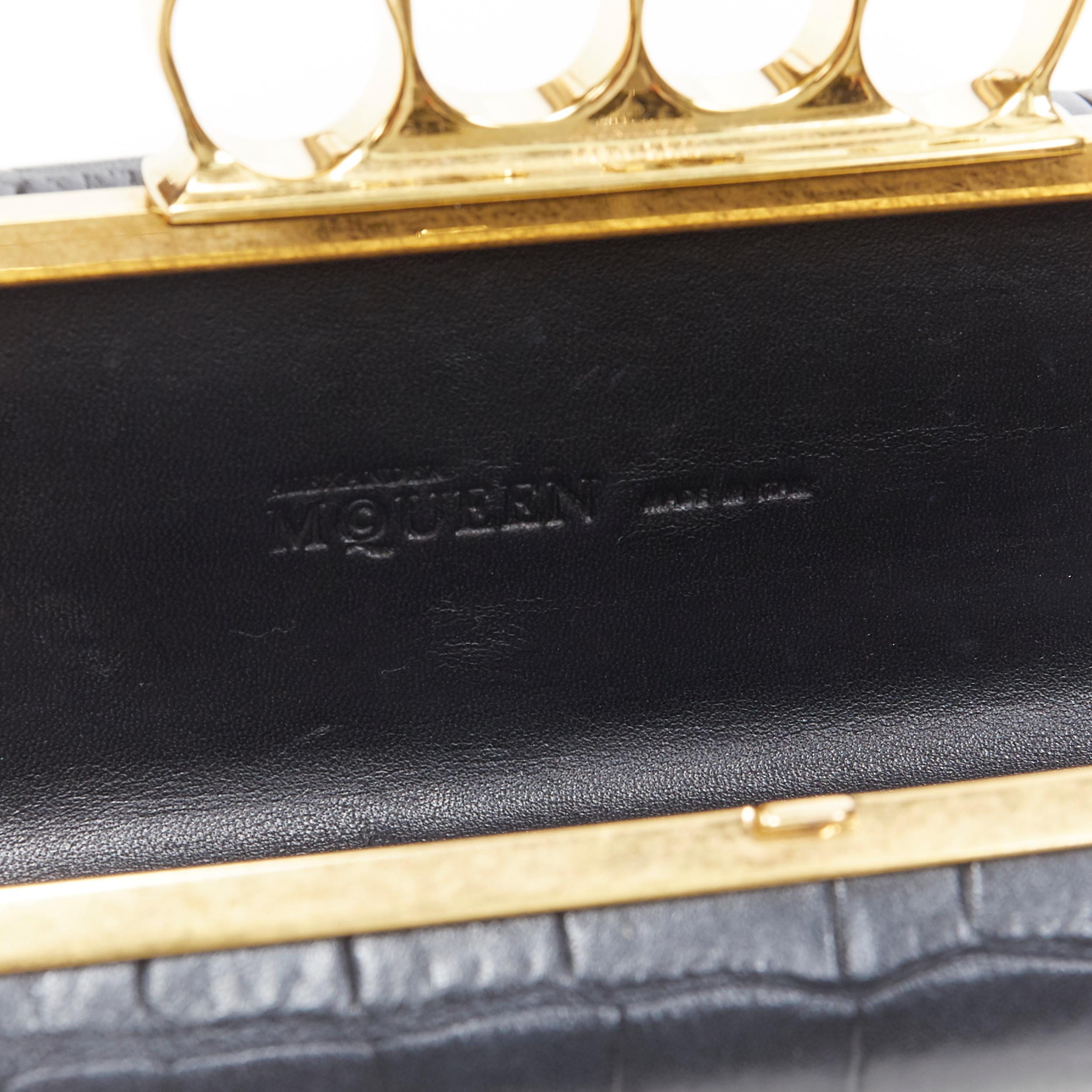 ALEXANDER MCQUEEN black mock croc gold skull knuckleduster box clutch bag 5
