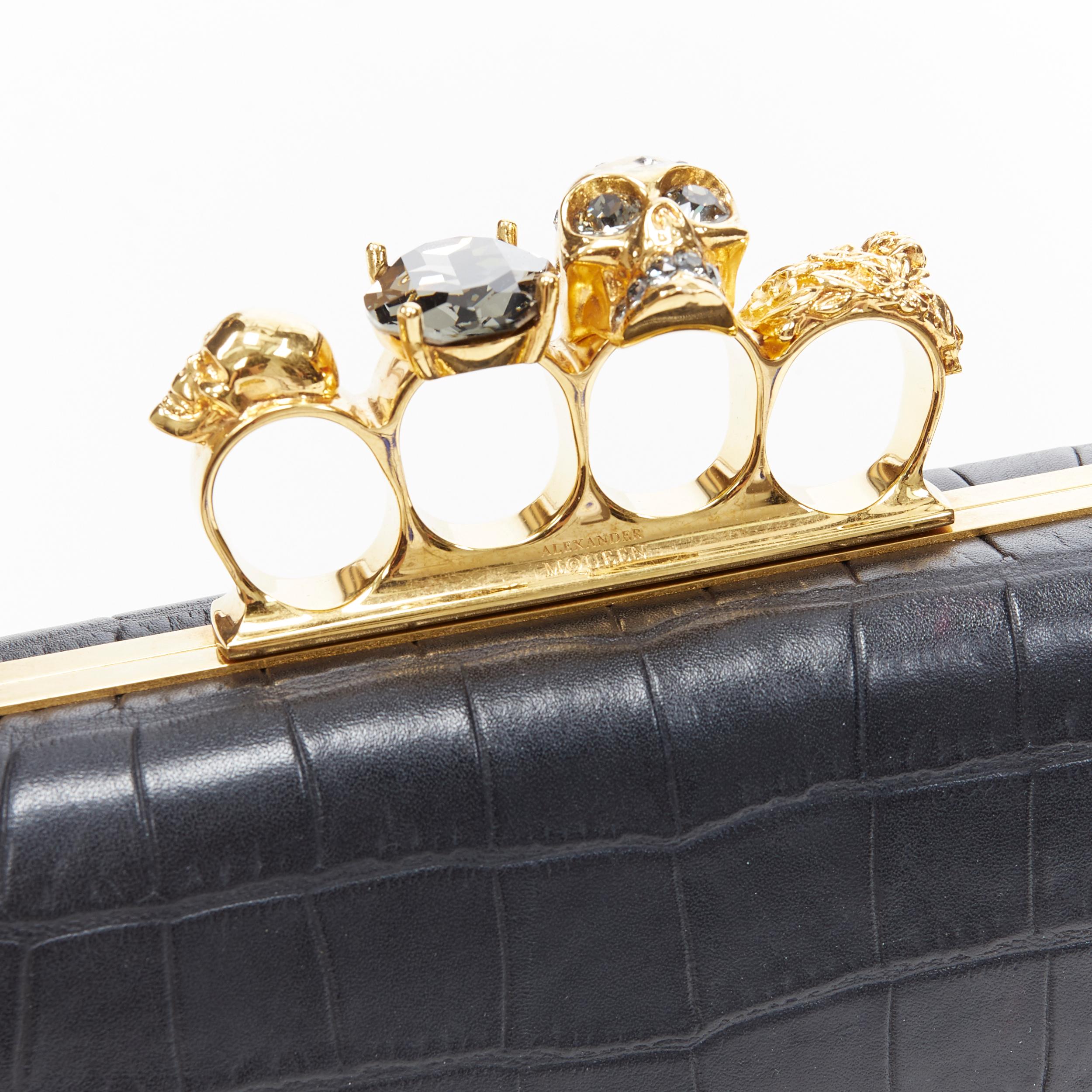ALEXANDER MCQUEEN black mock croc gold skull knuckleduster box clutch bag 3