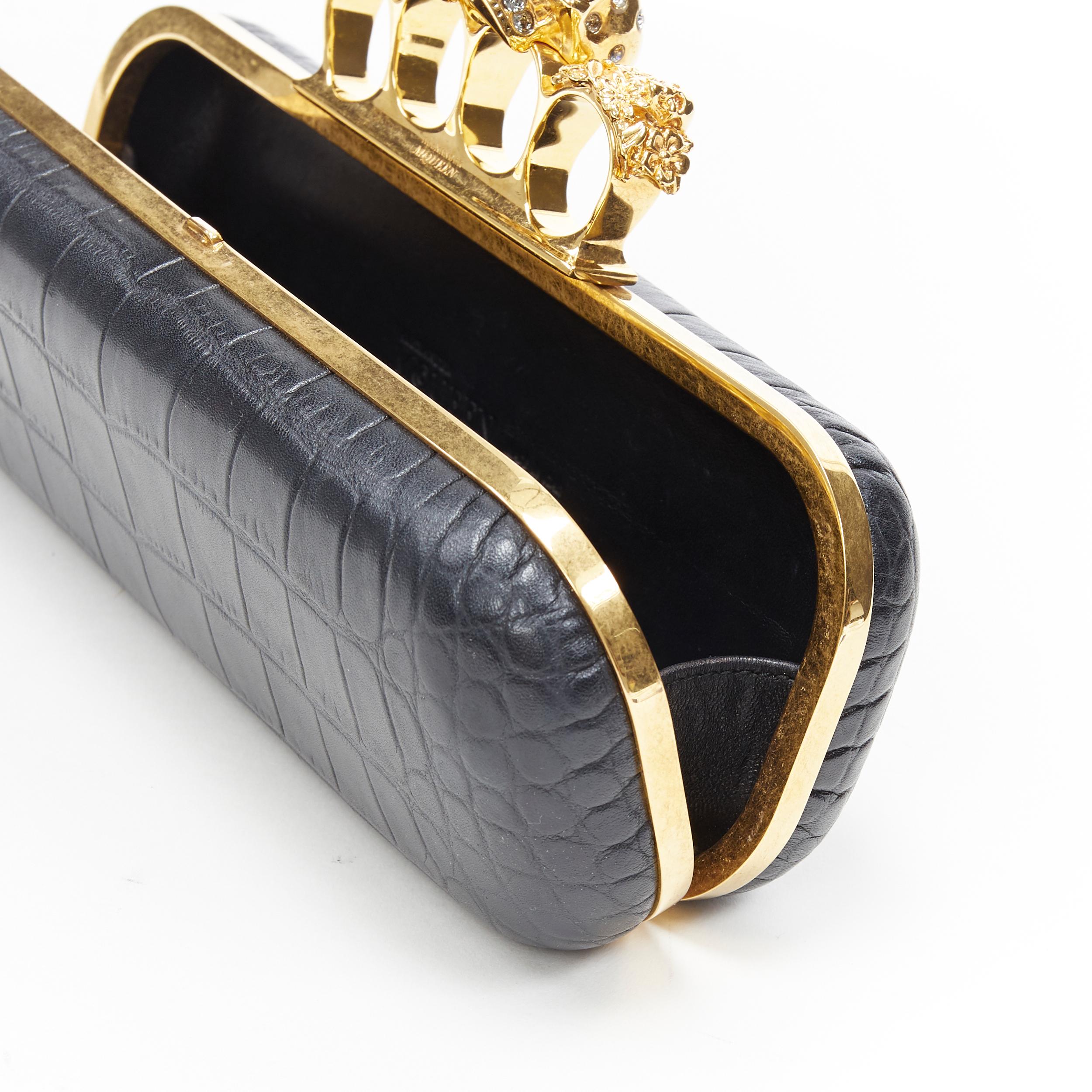 ALEXANDER MCQUEEN black mock croc gold skull knuckleduster box clutch bag 4
