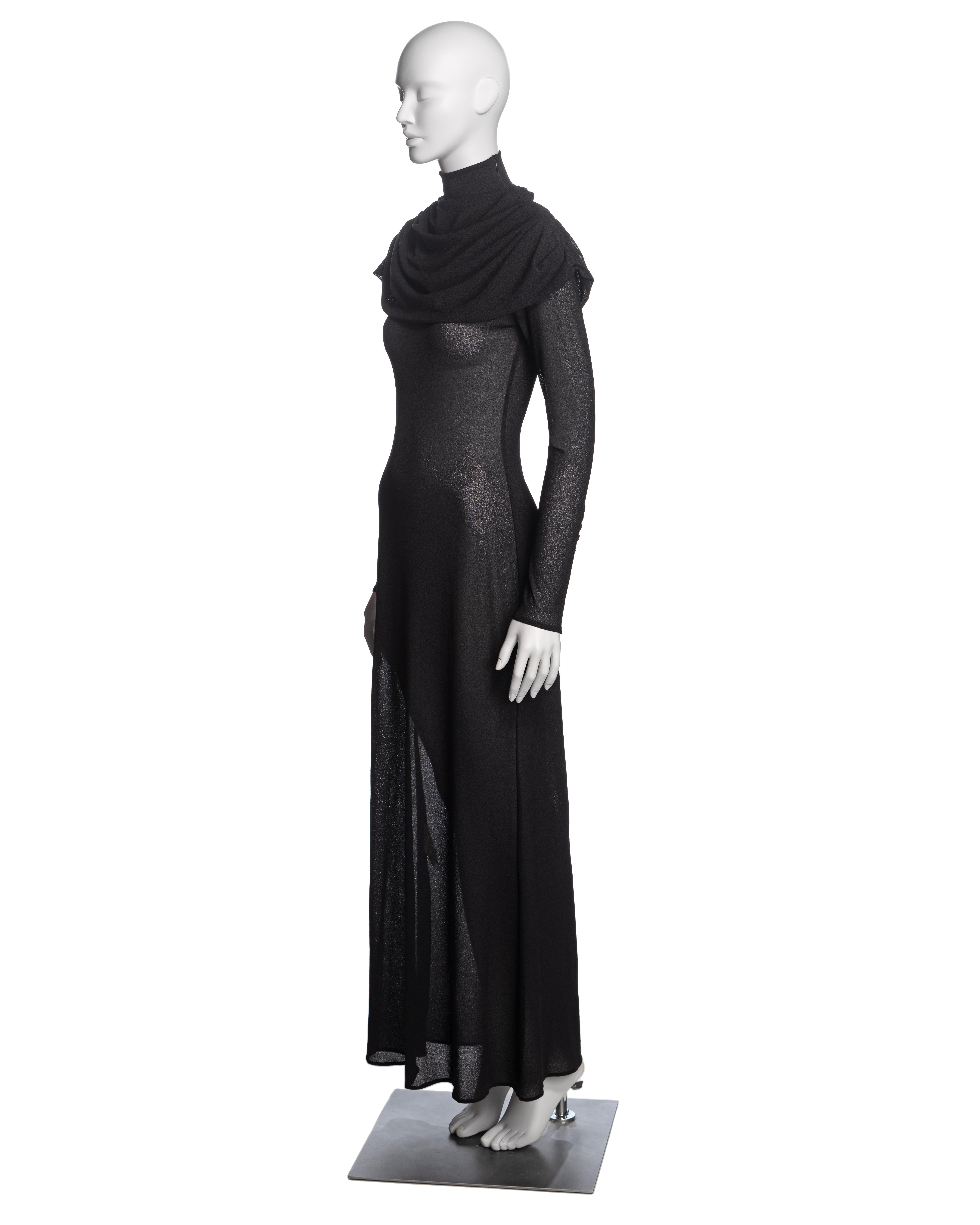 Alexander McQueen Black Mock Neck Evening Dress with Draped Cowl, 'Joan' FW 1998 For Sale 9