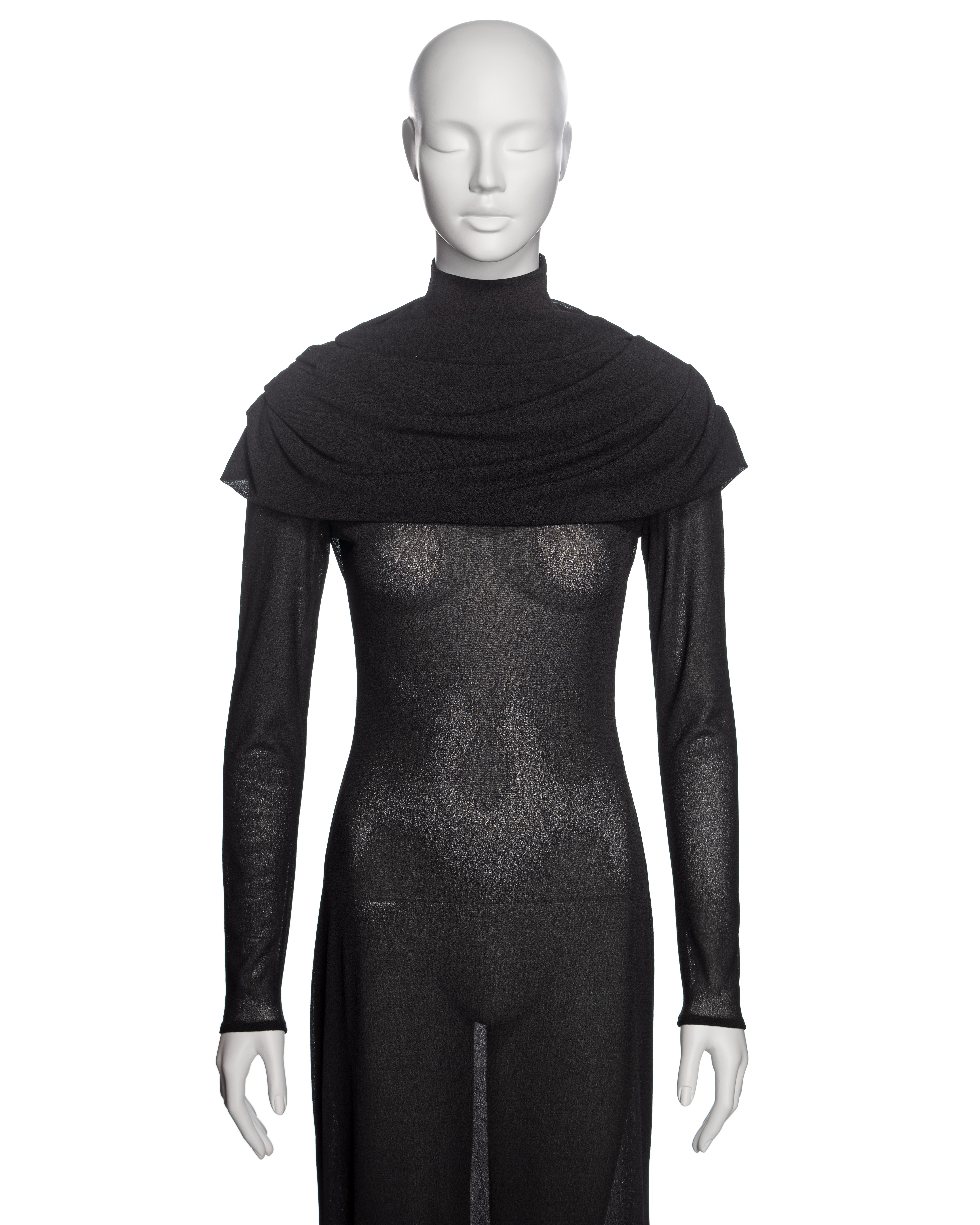 Alexander McQueen Black Mock Neck Evening Dress with Draped Cowl, 'Joan' FW 1998 In Excellent Condition For Sale In London, GB