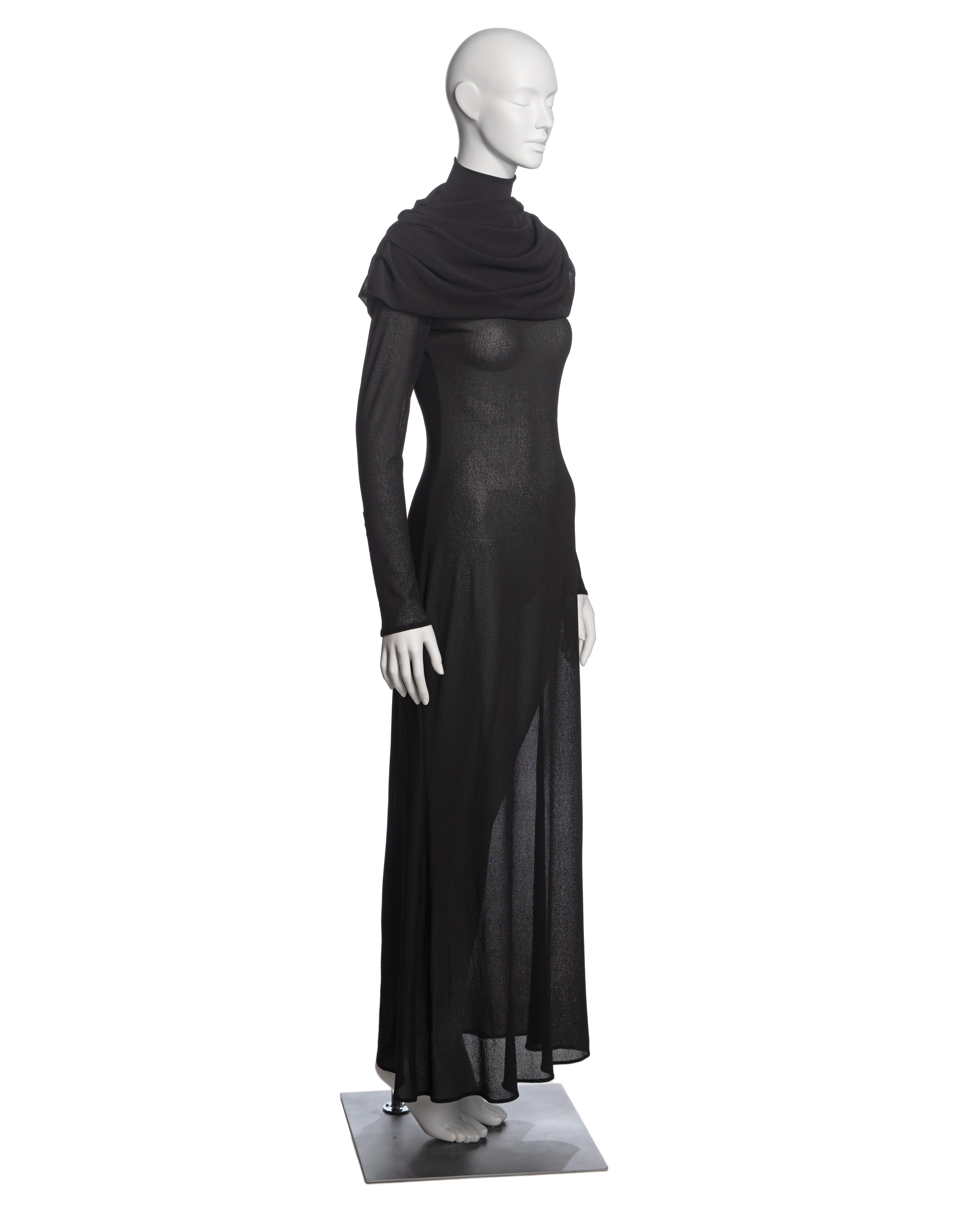Alexander McQueen Black Mock Neck Evening Dress with Draped Cowl, 'Joan' FW 1998 For Sale 1