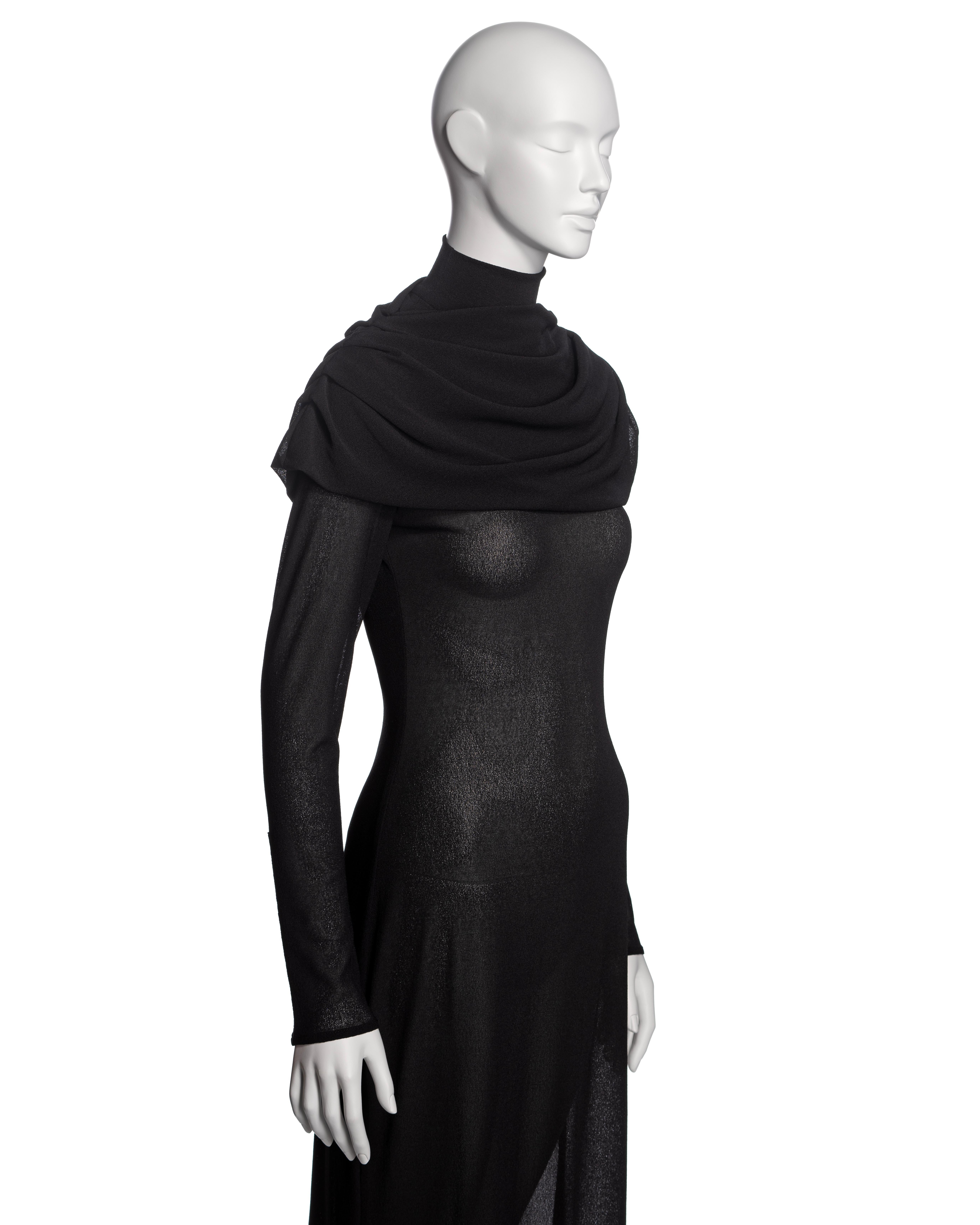 Alexander McQueen Black Mock Neck Evening Dress with Draped Cowl, 'Joan' FW 1998 For Sale 2