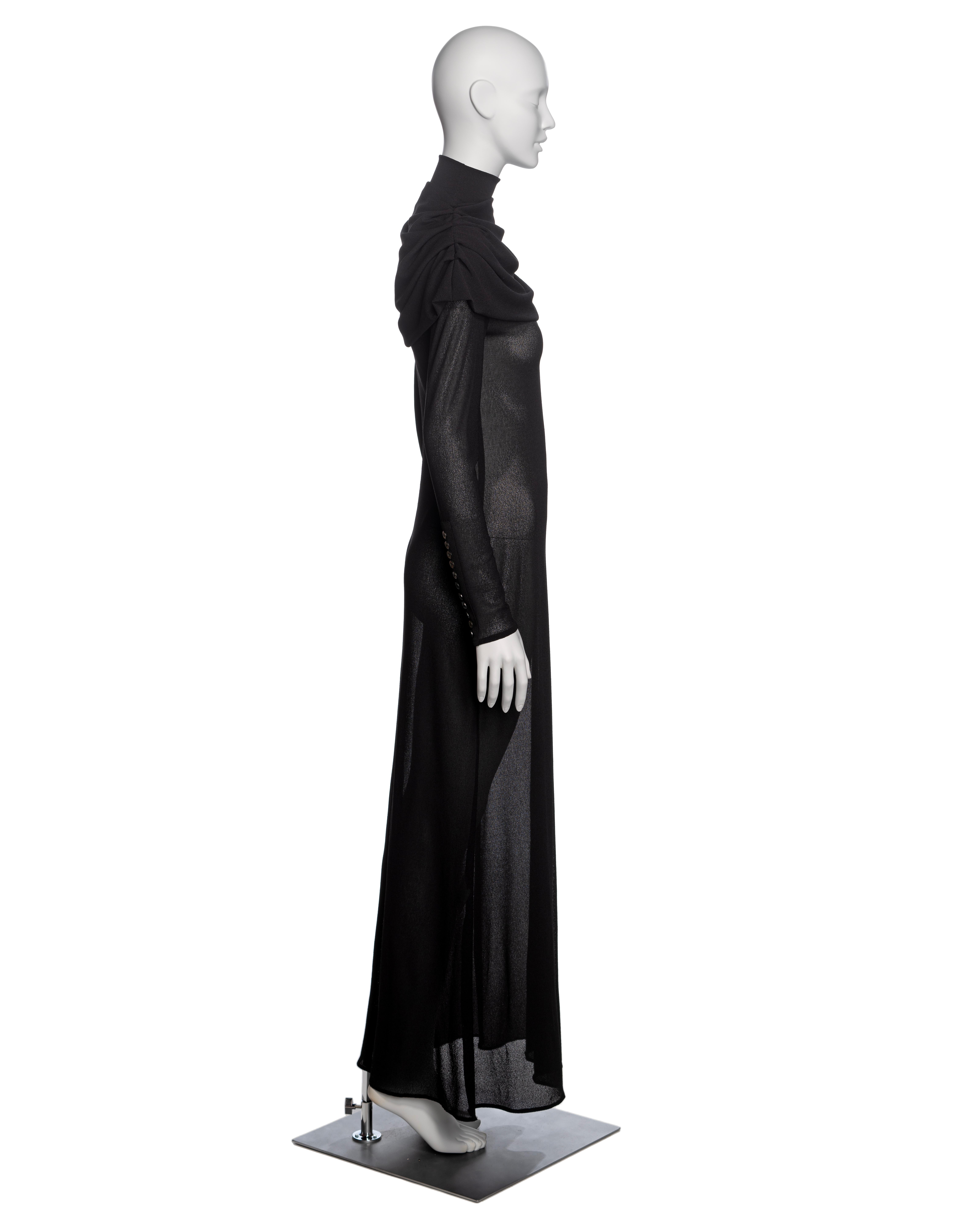 Alexander McQueen Black Mock Neck Evening Dress with Draped Cowl, 'Joan' FW 1998 For Sale 3