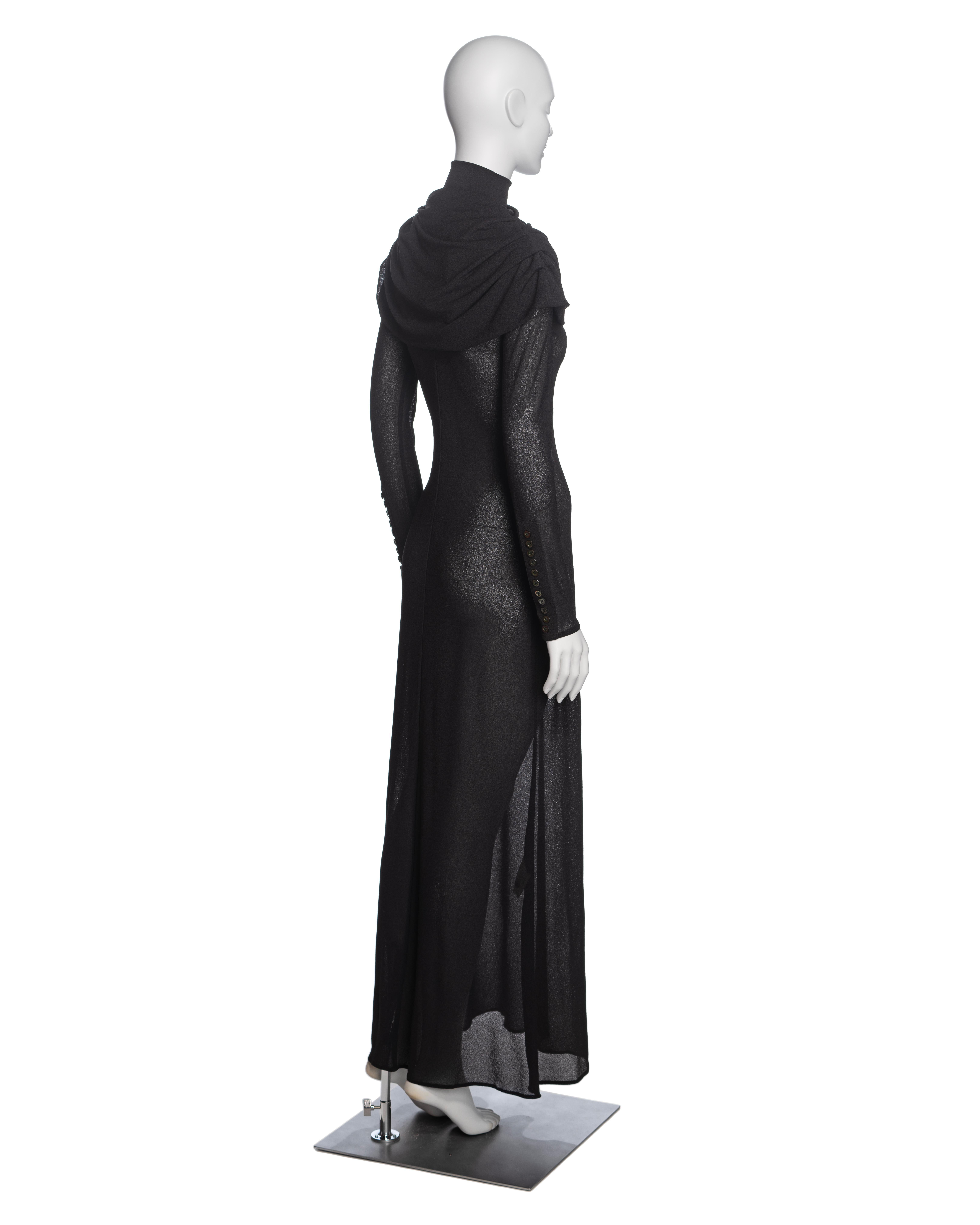 Alexander McQueen Black Mock Neck Evening Dress with Draped Cowl, 'Joan' FW 1998 For Sale 4