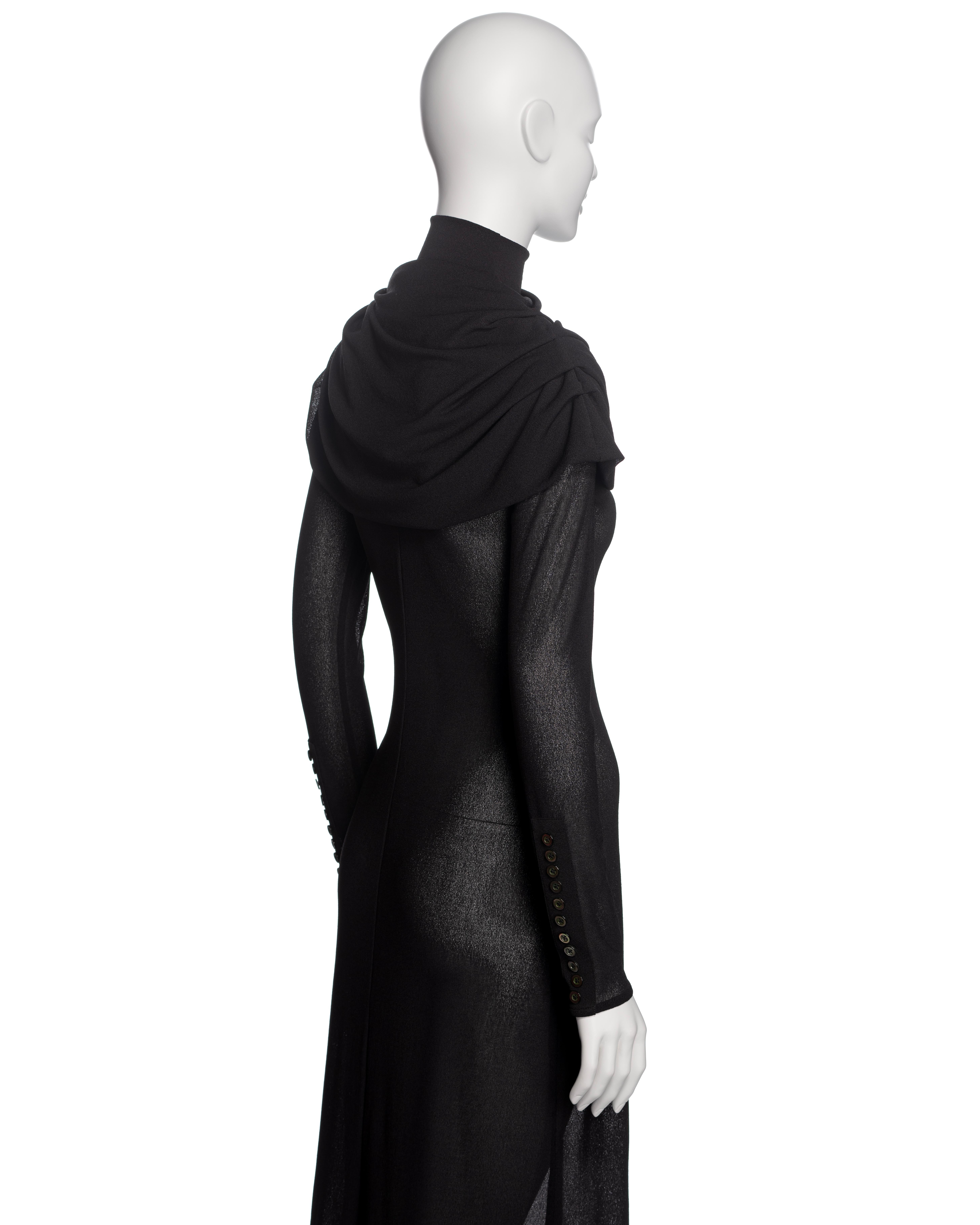 Alexander McQueen Black Mock Neck Evening Dress with Draped Cowl, 'Joan' FW 1998 For Sale 5