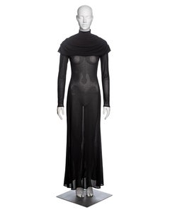Alexander McQueen Black Mock Neck Evening Dress with Draped Cowl, 'Joan' FW 1998