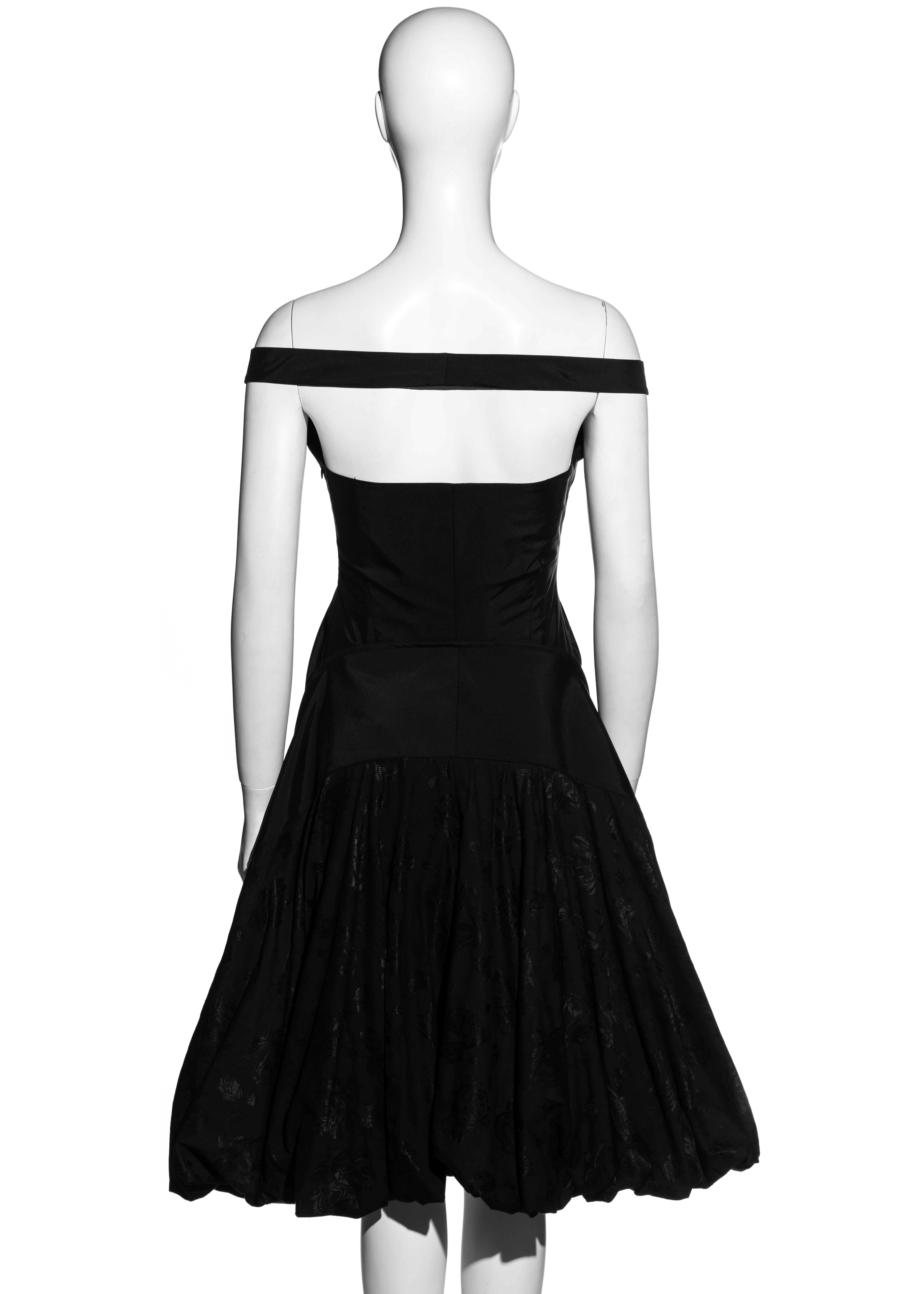 Alexander McQueen black off-shoulder bustled evening dress, ss 2002 In Excellent Condition For Sale In London, GB