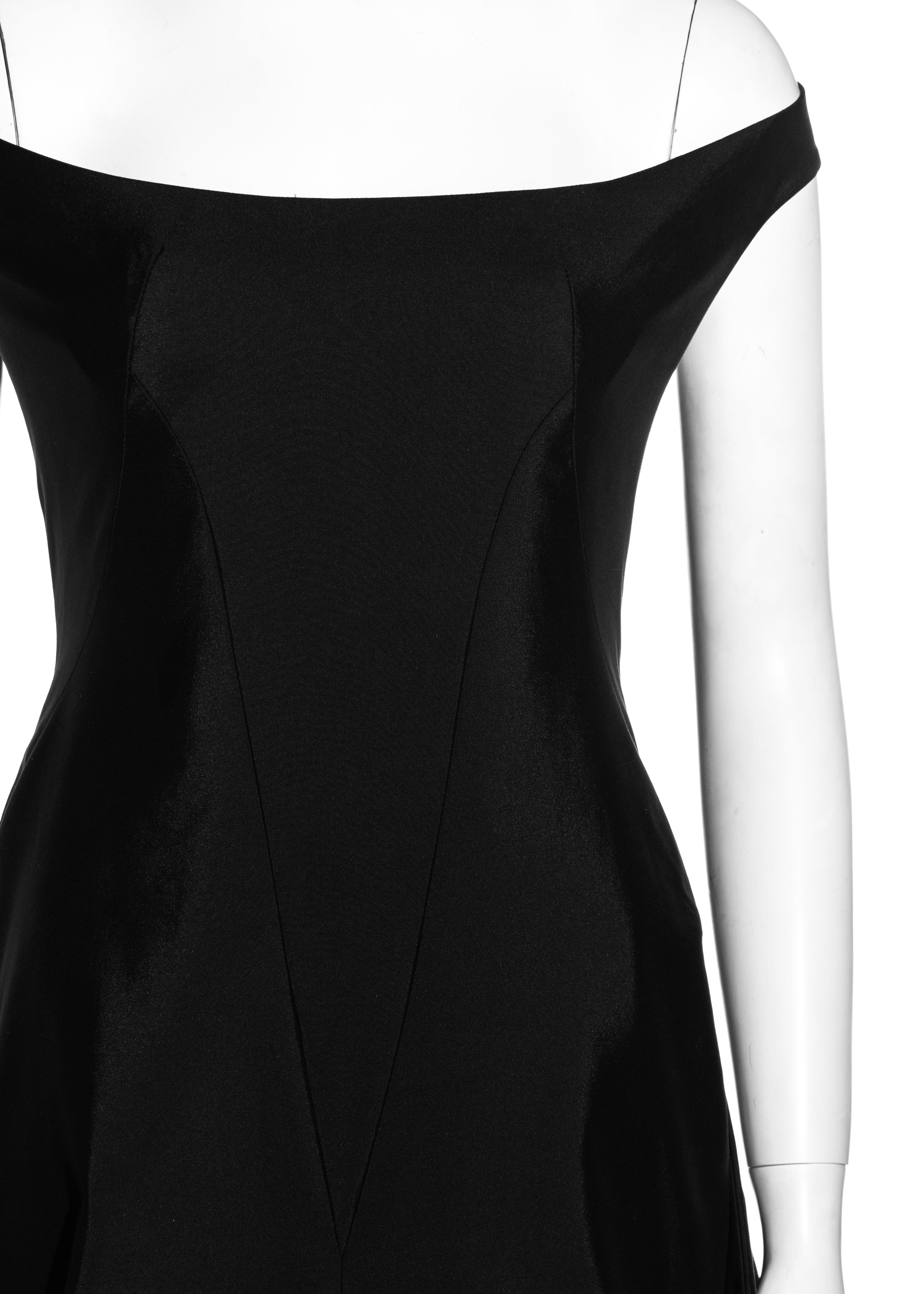 Women's Alexander McQueen black off-shoulder bustled evening dress, ss 2002 For Sale