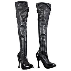 ALEXANDER MCQUEEN BLACK OVER THE KNEE BOOTS Size 37