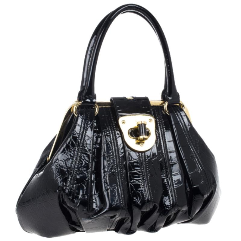 Alexander McQueen Black Patent Elvie Leather Bag (Schwarz)