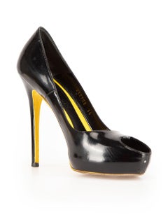 Alexander McQueen Black Patent Heart Peep Heels Size IT 38