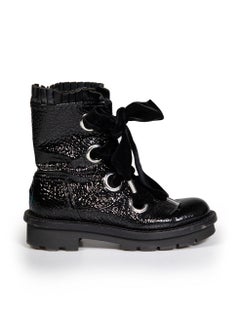 Alexander McQueen Black Patent Lace-Up Combat Boots Size IT 39