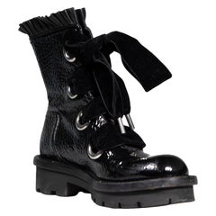 Alexander McQueen Black Patent Lace-Up Combat Boots Size IT 39