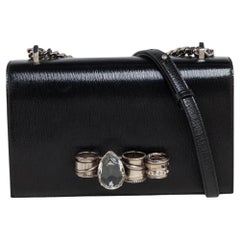 Alexander McQueen Black Patent Leather 4 Ring Flap Shoulder Bag