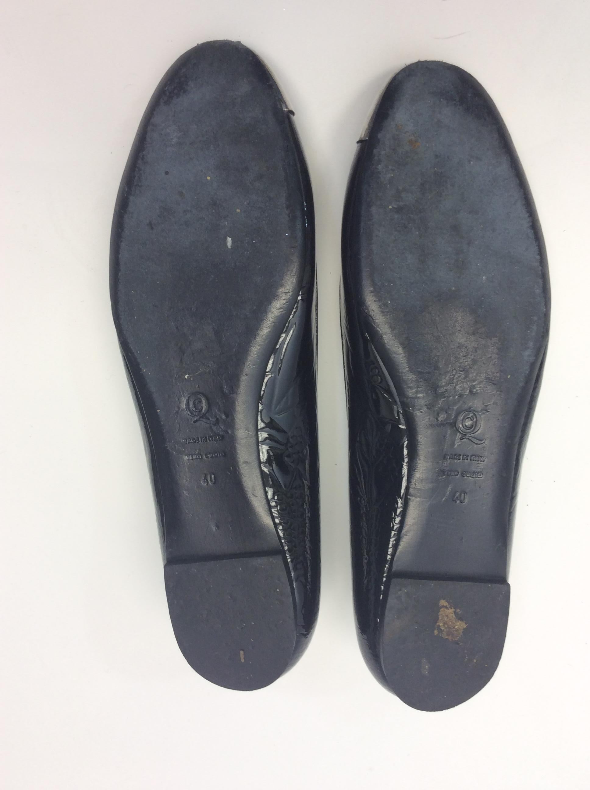 Alexander McQueen Black Patent Leather and Silver Ballet Flats For Sale 4