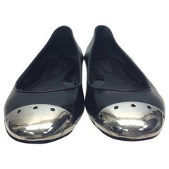 Alexander McQueen Black Patent Leather and Silver Ballet Flats