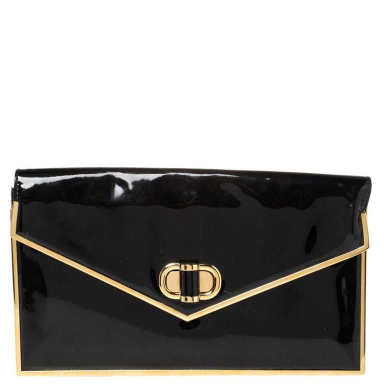 Alexander McQueen Black Patent Leather Envelope Clutch at 1stDibs