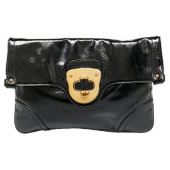 Alexander McQueen Black Patent Leather Flap Clutch