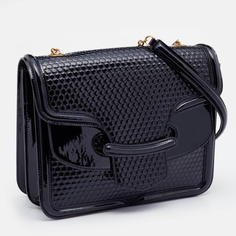 Women's Alexander McQueen Black Patent Leather Honeycomb Heroine Shoulder Bag