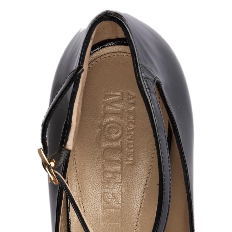Women's ALEXANDER MCQUEEN black patent leather LUCY Peep Toe Pumps Shoes 39.5