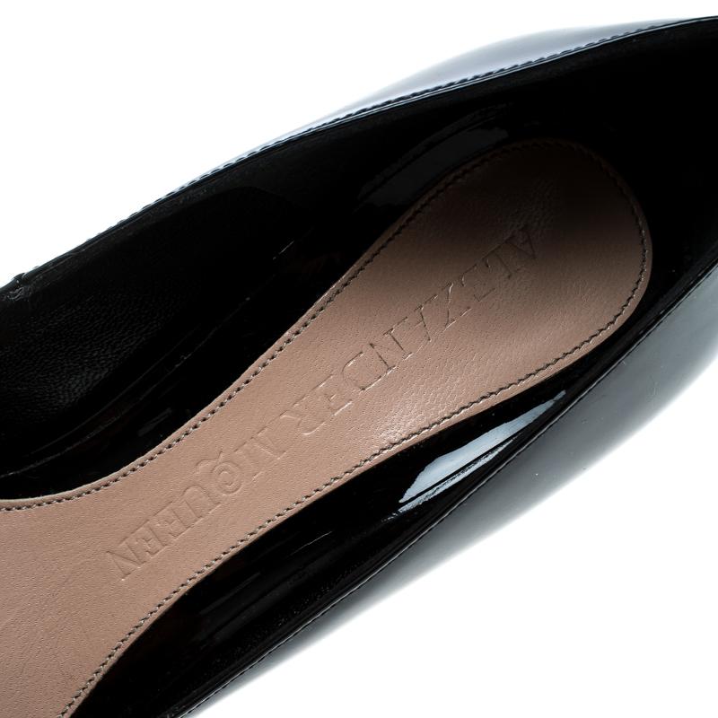 Alexander McQueen Black Patent Leather Peep Toe Pumps Size 36 2