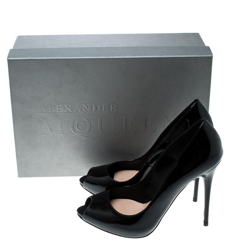 Alexander McQueen Black Patent Leather Peep Toe Pumps Size 36 4