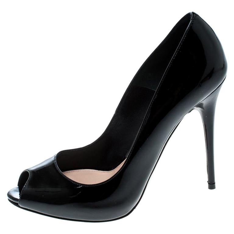 Alexander McQueen Black Patent Leather Peep Toe Pumps Size 36
