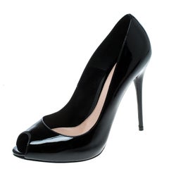 Alexander McQueen Black Patent Leather Peep Toe Pumps Size 36