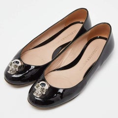 Alexander McQueen Black Patent Leather Skull City Ballet Flats Size 37.5