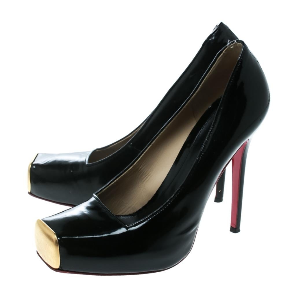 Women's Alexander McQueen Black Patent Leather Square Toe Platform Pumps Size 37.5