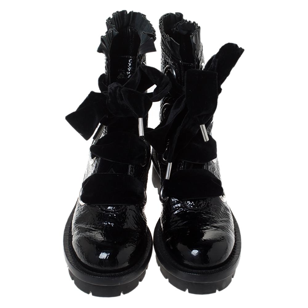 Alexander McQueen Black Patent Leather with Platform Ankle Boots Size 40 1
