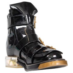 Alexander McQueen Black Patent Rose Heel Boots Size IT 37