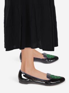 Alexander McQueen Black Patent Sequin Skull Flats Size IT 36