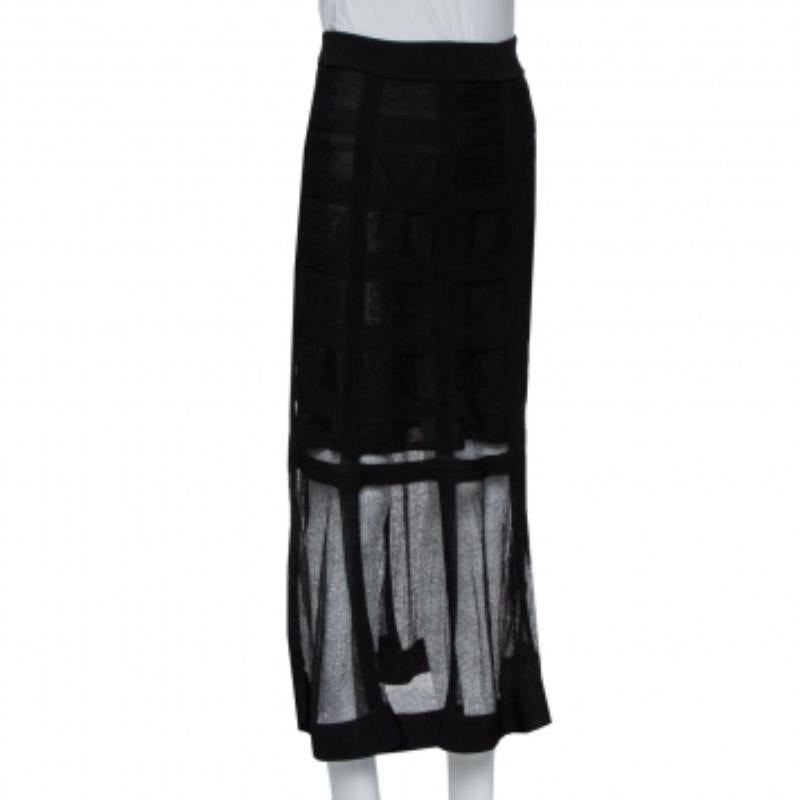 Alexander McQueen Black Patterned Silk Knit Midi Skirt M For Sale 6