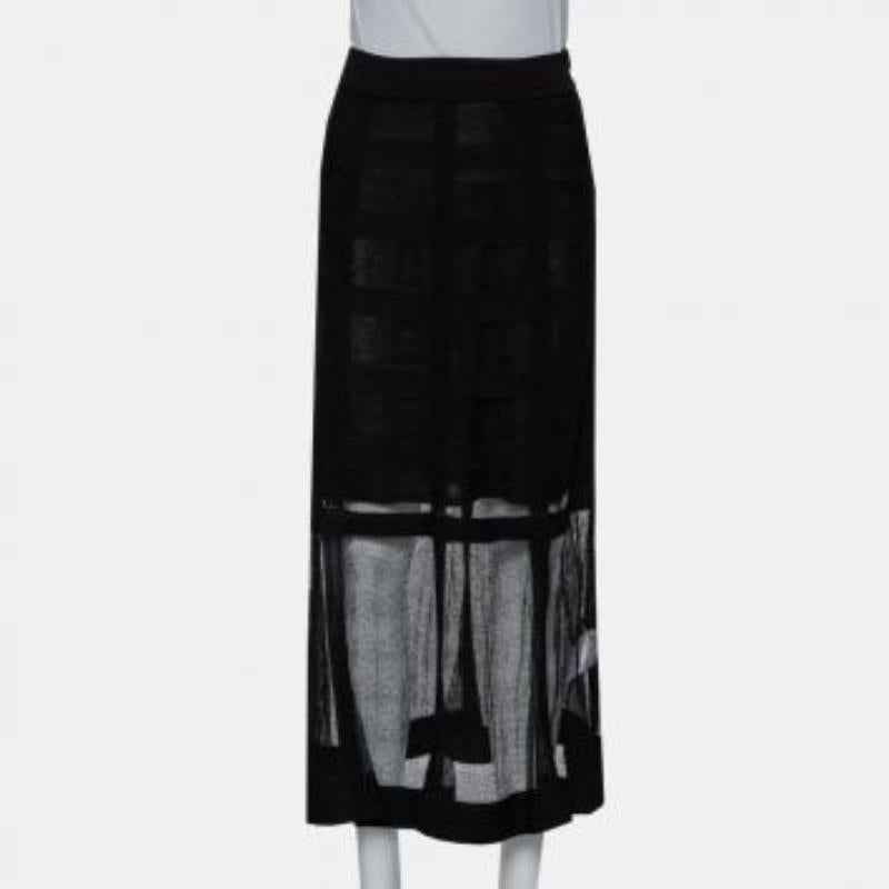 Alexander McQueen Black Patterned Silk Knit Midi Skirt M For Sale 1