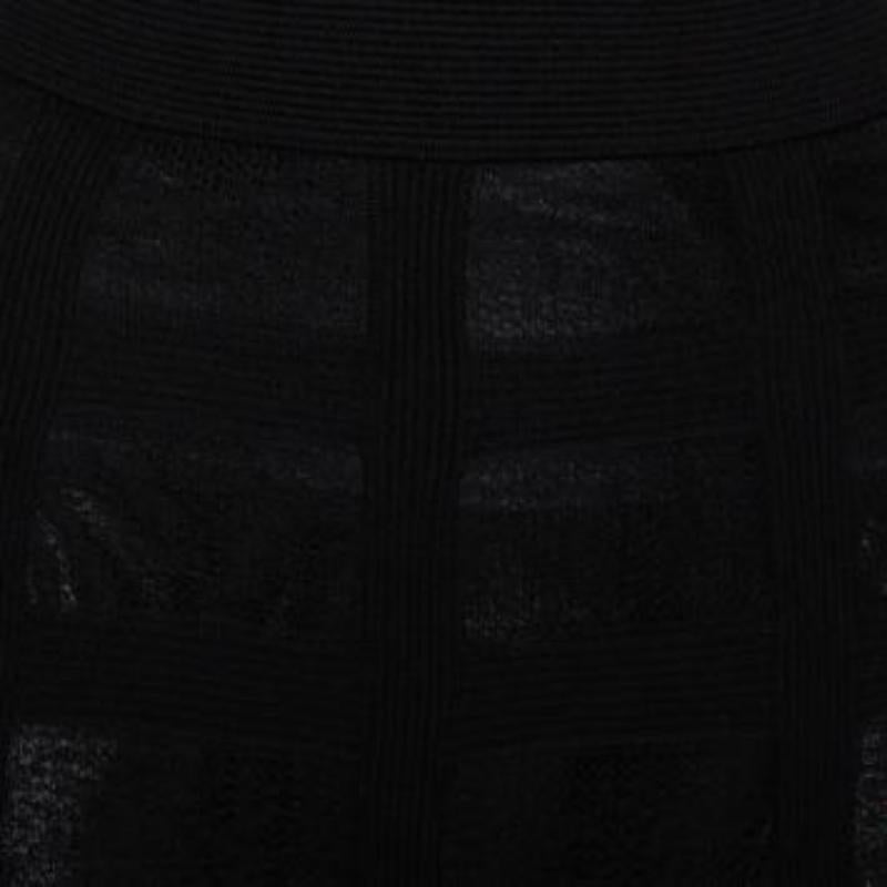 Alexander McQueen Black Patterned Silk Knit Midi Skirt M For Sale 2
