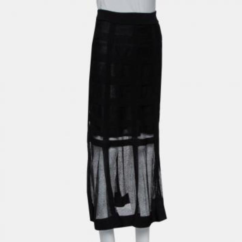 Alexander McQueen Black Patterned Silk Knit Midi Skirt M For Sale 3