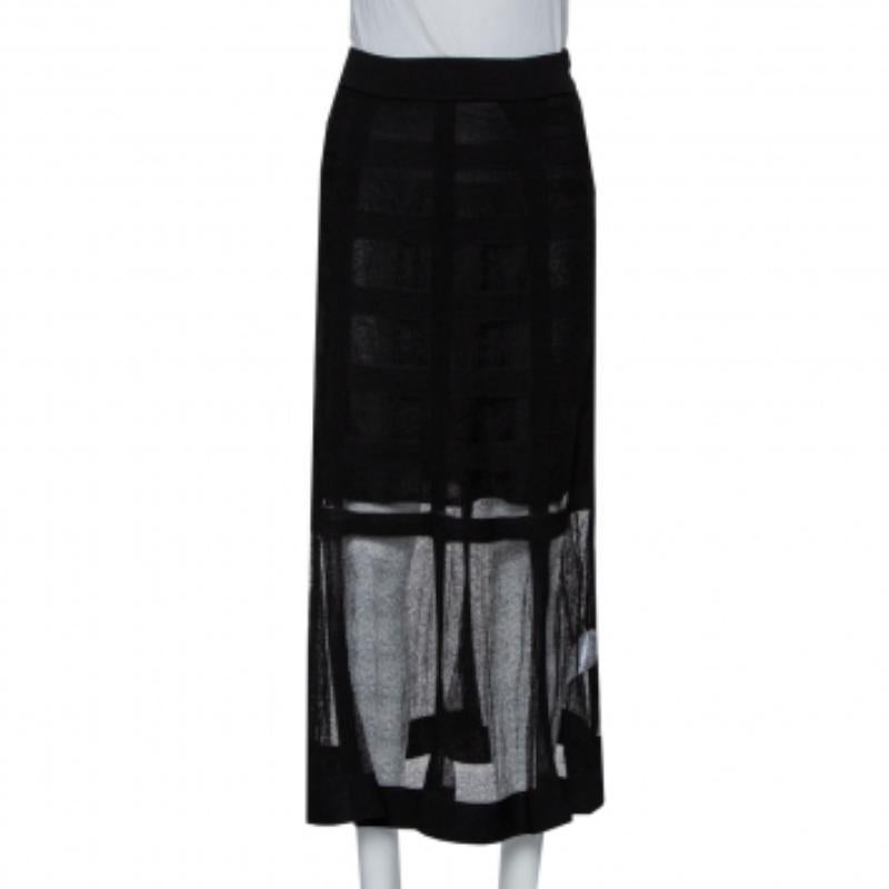 Alexander McQueen Black Patterned Silk Knit Midi Skirt M For Sale 4
